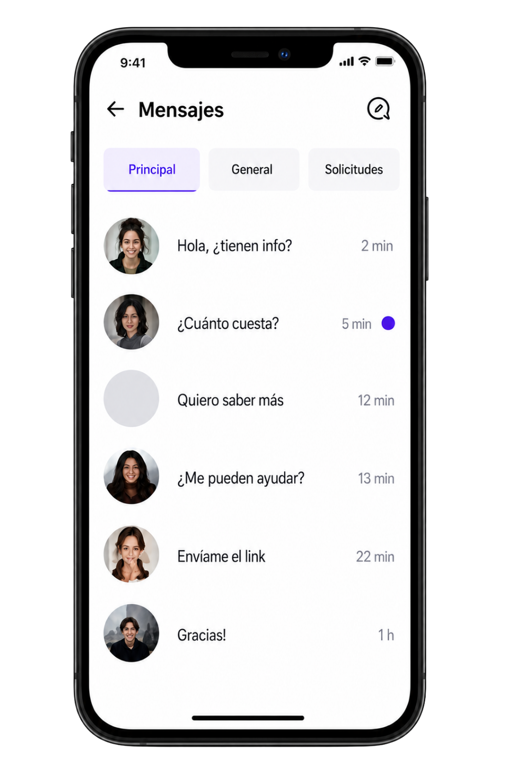 Bandeja de mensajes de Instagram con conversaciones pendientes